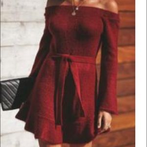 Off-the-shoulder Sweater Dress, wine